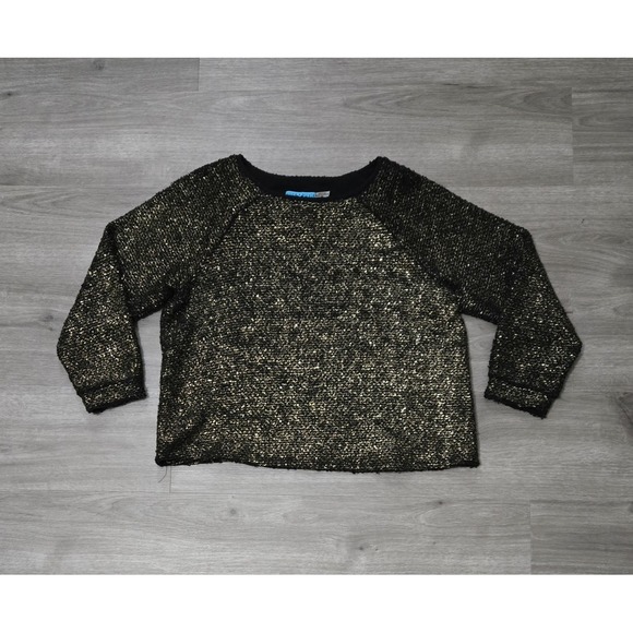 Alice + Olivia Metallic Gold Black Wool Blend Tweed Boxy Sweater‎ Size Medium - Picture 1 of 8